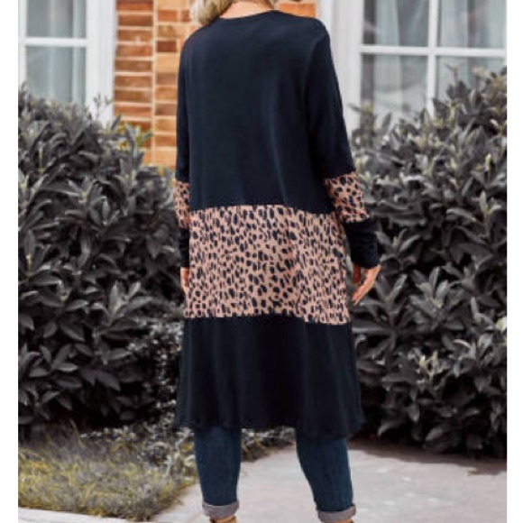 Black Colorblock Leopard Cardigan - Picture 4 of 4